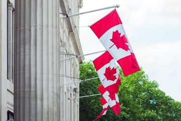 Canadian flags on a building