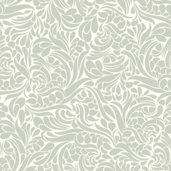 Seamless background baroque style. Vintage Pattern. Retro Victorian. Ornament in Damascus style. Elements of flowers, leaves. Vector illustration. Wallpaper, print packaging, textiles. - 215502820