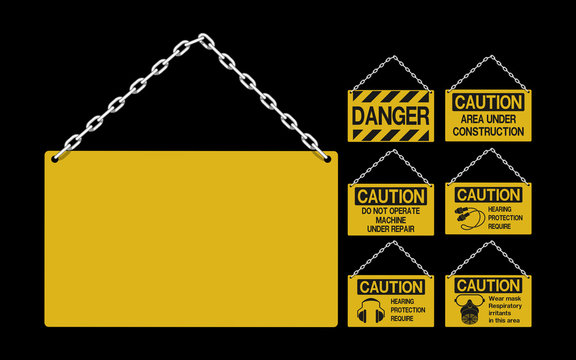 Sign with chain for hanging in the industrial area