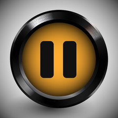 Realistic Pause Button Icon Dark Metal Frame