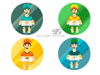 Food Delivery Service. Deliveryman in a flat style. Vector.