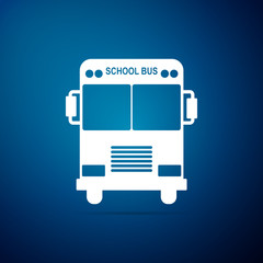 School Bus icon isolated on blue background. Flat design. Vector Illustration