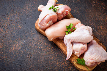 Raw chicken meat fillet, thigh, wings and legs © Yulia Furman