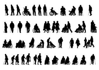 Silhouettes people in wheelchair on white background - 215509446