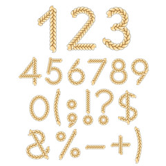 Numbers and signs of braids. Isolated vector objects on white background.