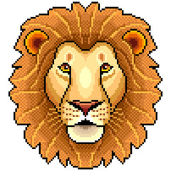 Obraz premium Pikselowa twarz lwa na białym tle wektor