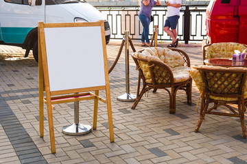 Street stand at a summer cafe on a sunny day