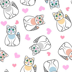 Lovely cat, Abstract seamless pattern .Vector illustration.