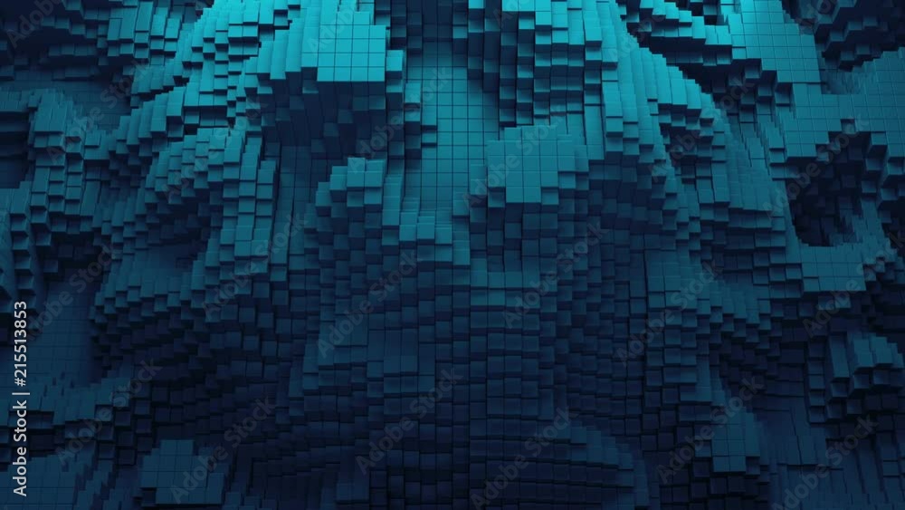 Poster 3d render abstract background with waves made of a lot of cube geometry primitive forms that goes up