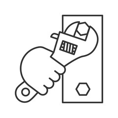 Hand holding wrench linear icon