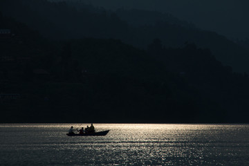 Boating in fewa lake pokhara Nepal.