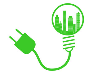 Eco city elettricity icon logo vector green 