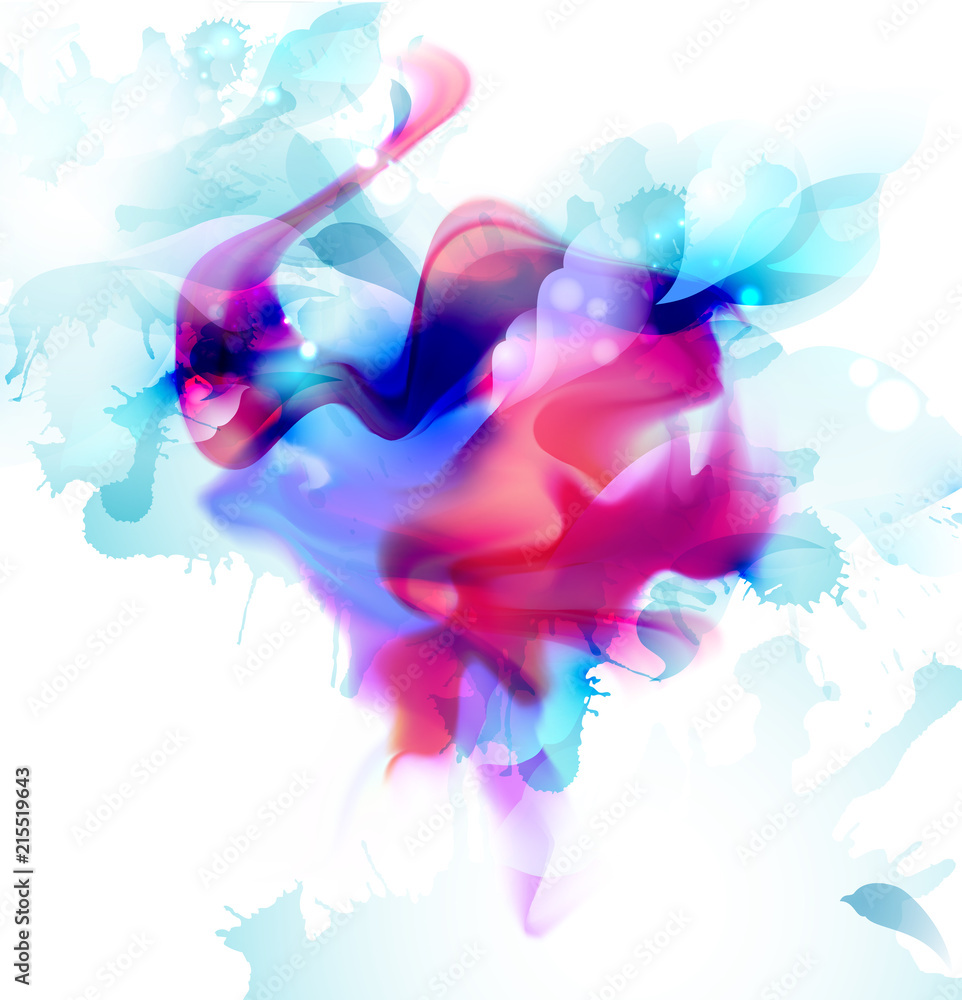 Poster magenta and blue colorful fantasy blot spread to the light background. abstract vector composition f