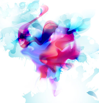 Magenta and blue colorful fantasy blot spread to the light background. Abstract vector composition for the bright design.
