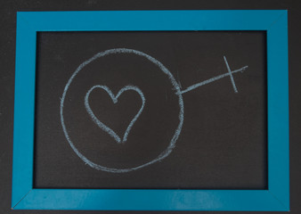 the sign the woman on the chalk Board