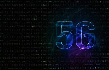 5G第5世代移動通信システムの青背景イメージイラスト