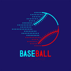 Baseball dash logo icon outline stroke set dash line design illustration isolated on dark blue background with baseball text and copy space - 215521469