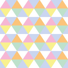 geometric seamless pattern of triangles in pastel colors of pink, yellow, orange, green, blue and yellow