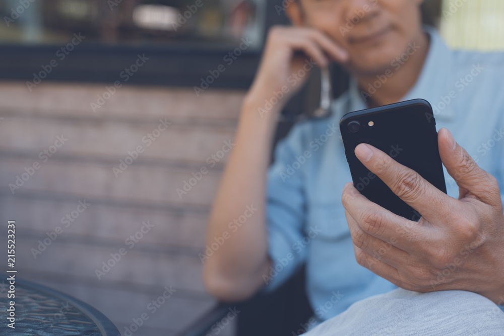 Poster man using smartphone
