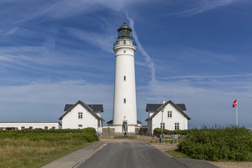 Fototapeta na wymiar Historical Hirtshals lighthouse on the coast of Skagerrak