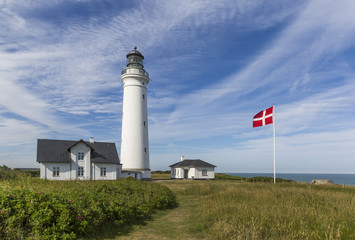 Historical Hirtshals lighthouse on the coast of Skagerrak