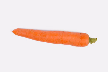 Fresh carrot on white background. Close up. One single orange carrot isolated on white.