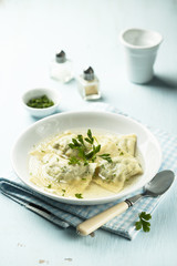 Homemade dumplings soup