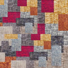 Texture set of multi-colored fabric in patchwork pattern and various ornament