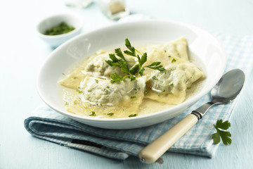 Homemade dumplings soup