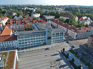 Aerial view on city hall in center of Koszalin city