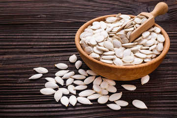 pumpkin seed oil on a rustic background