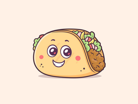 Taco cartoon character mascot with happy face