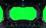 Spaceship grunge interior window isolated