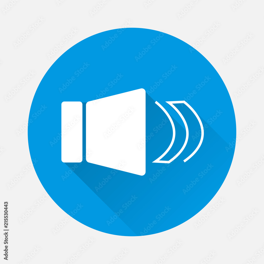 Poster vector icon sound on blue background. flat image sound notification with long shadow. layers grouped