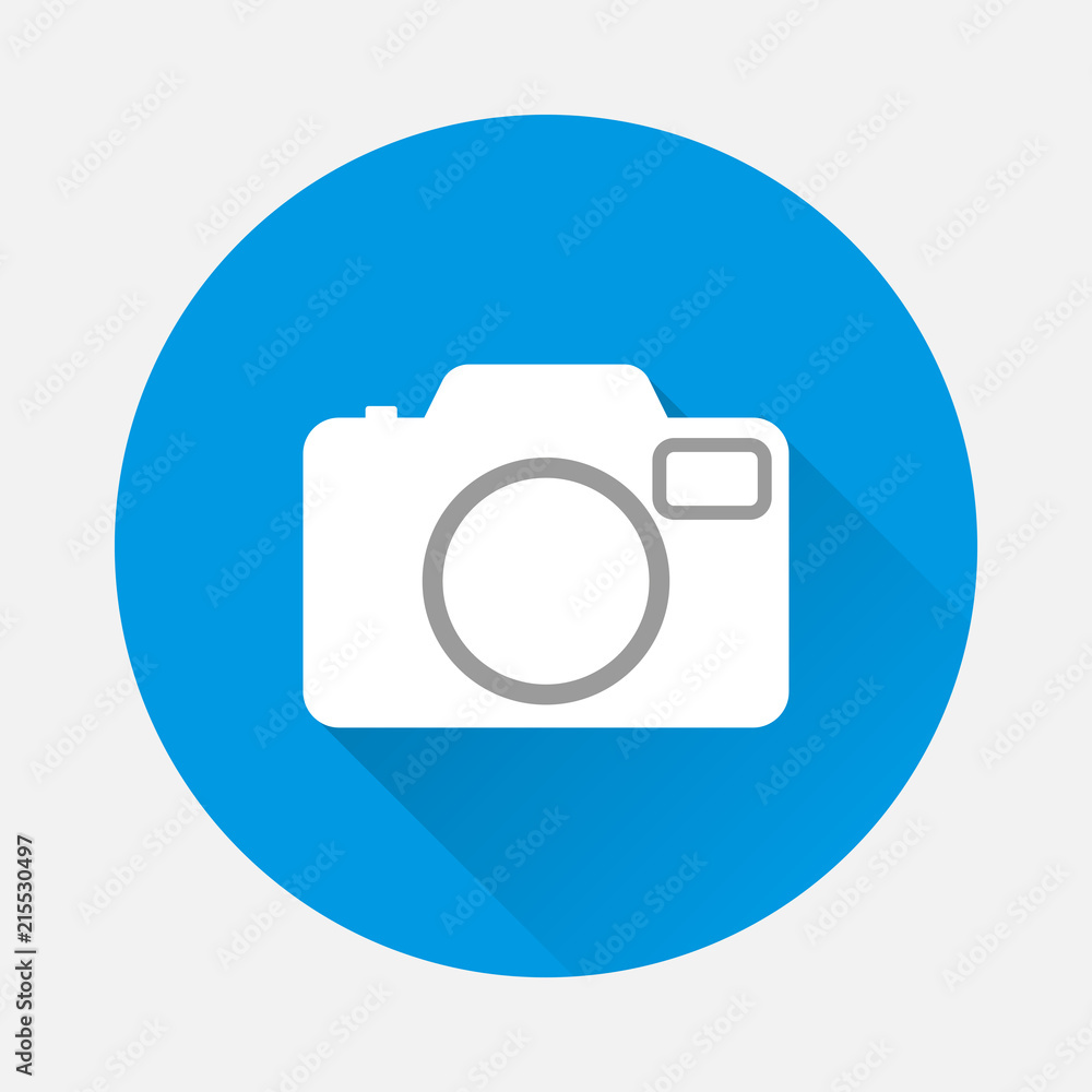 Poster vector icon retro camera on blue background. flat image camera with long shadow. layers grouped for 