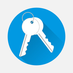 Vector icon keys on blue background. Flat image symbol key with long shadow. Layers grouped for easy editing illustration.  For your design.