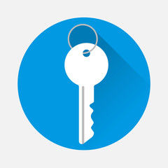 Vector icon key on blue background. Flat image key with long shadow.Layers grouped for easy editing illustration.  For your design.