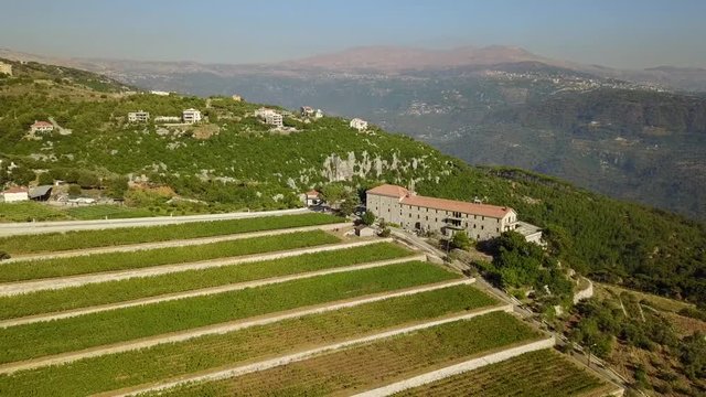 Drone flying around monastery in Batroun, Lebanon