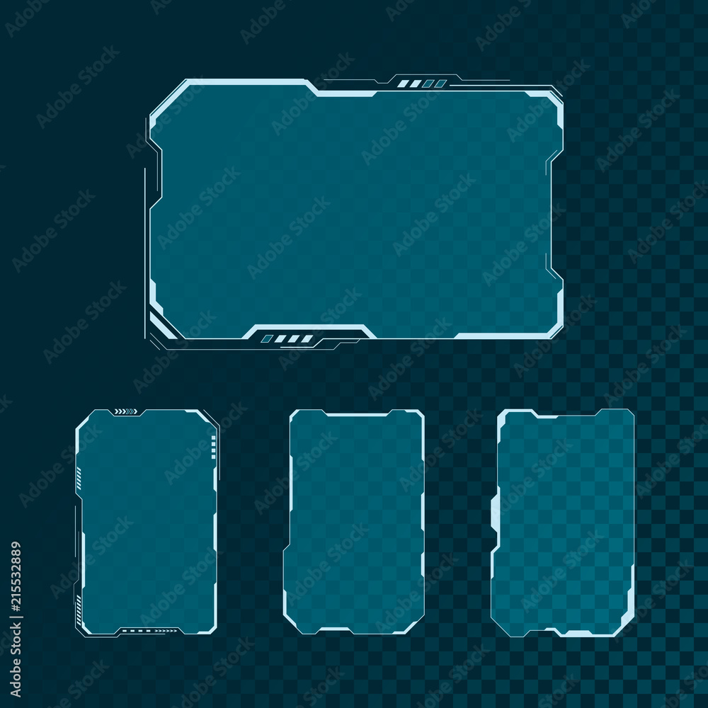 Poster hud futuristic user interface screen elements set. abstract control panel layout design. sci fi virt