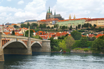 Fototapeta na wymiar View of Prague castle across Vltava river in Prague, Czech Republic