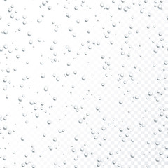 Drops seamless pattern. Water drops on  transparent background. Rain drops. Realistic bubbles on transparent background. Vector illustration