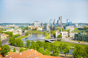 Obraz premium Top view of the old city and the new modern houses. Vilnius, Lithuania.
