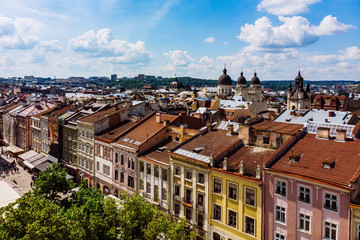 Obraz premium aerial view of old european city in summer time