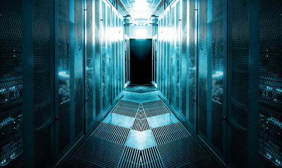 communication equipment room with lighting in the data center