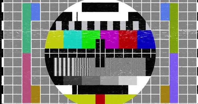 abstract realistic screen glitch flickering, multicolor analog vintage TV signal with bad interference and color bars, static noise background, overlay ready