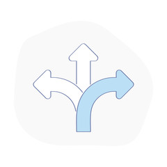 Pointer of intersection, crossroad, choice among different variants of motion and traffic options, directions, choice among several arrows