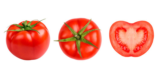 Ripe red tomato on a white background
