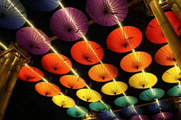 Gordijnen Umbrellas decoration in Chiang Mai Flower Festival, Thailand © uppichaya