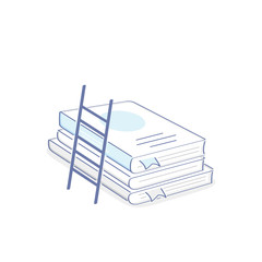 The ladder of knowledge leans on books, the more knowledge the more the horizon icon concept. Flat outline vector illustration of education, teaching, schooling, growth, evolution, studies progress