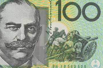 Close up on Australian dollar banknotes, Portrait AUD dollar for background and detail